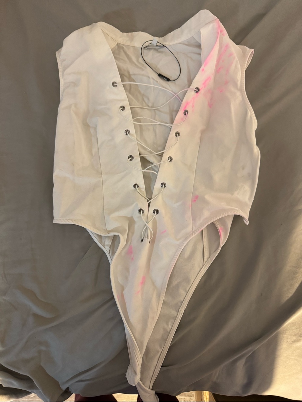 Lace-Up One-Piece Costume top - White with Pink Accents